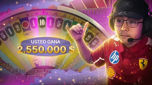Miniatura con una ruleta de premios, el texto «Usted gana» y un streamer con gorra